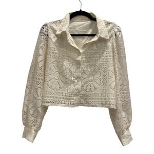 Maraislise Cropped Floral Crochet Lace Blouse Cream Small